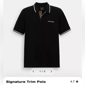 Coach Black Polo Shirt with White Trim and Ribbed Cuffs